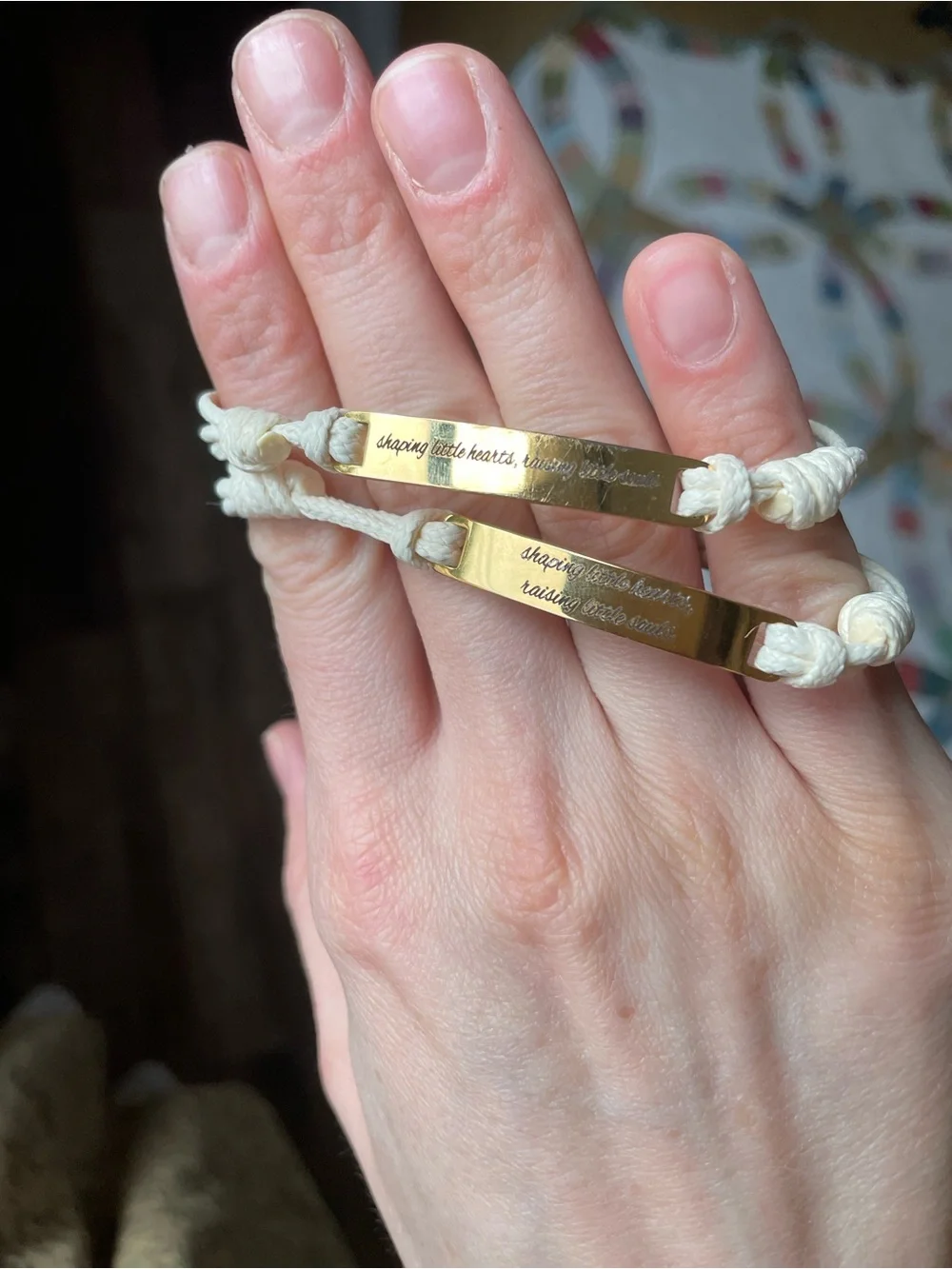 Gold Plate Ivory Cord Inspirational Bracelet - Unbranded